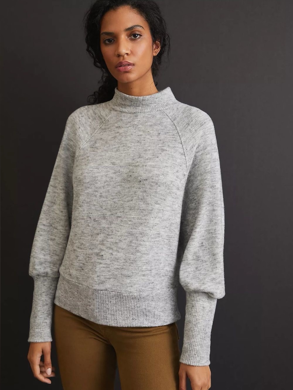 Maeve Anthropologie Gray Mock Neck Balloon Sleeve Pullover Sweater Medium